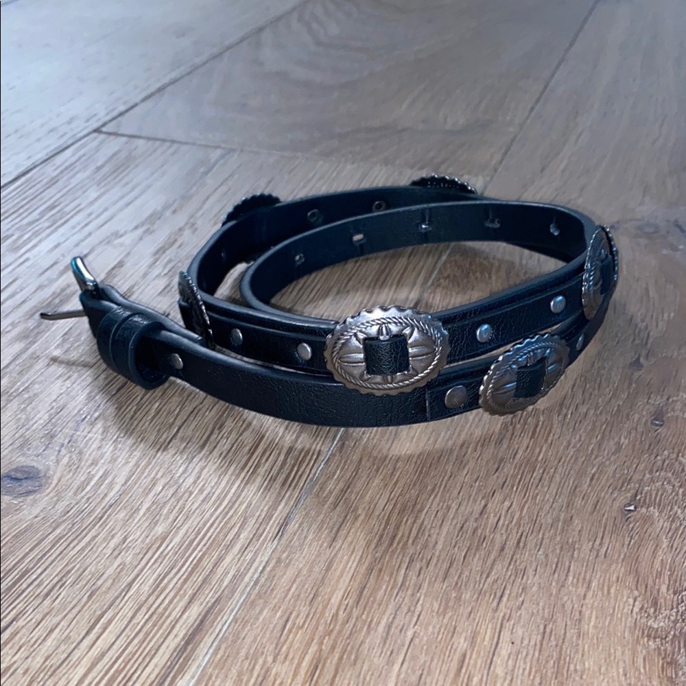 Black and Silver Western Faux Leather Belt with Studs
